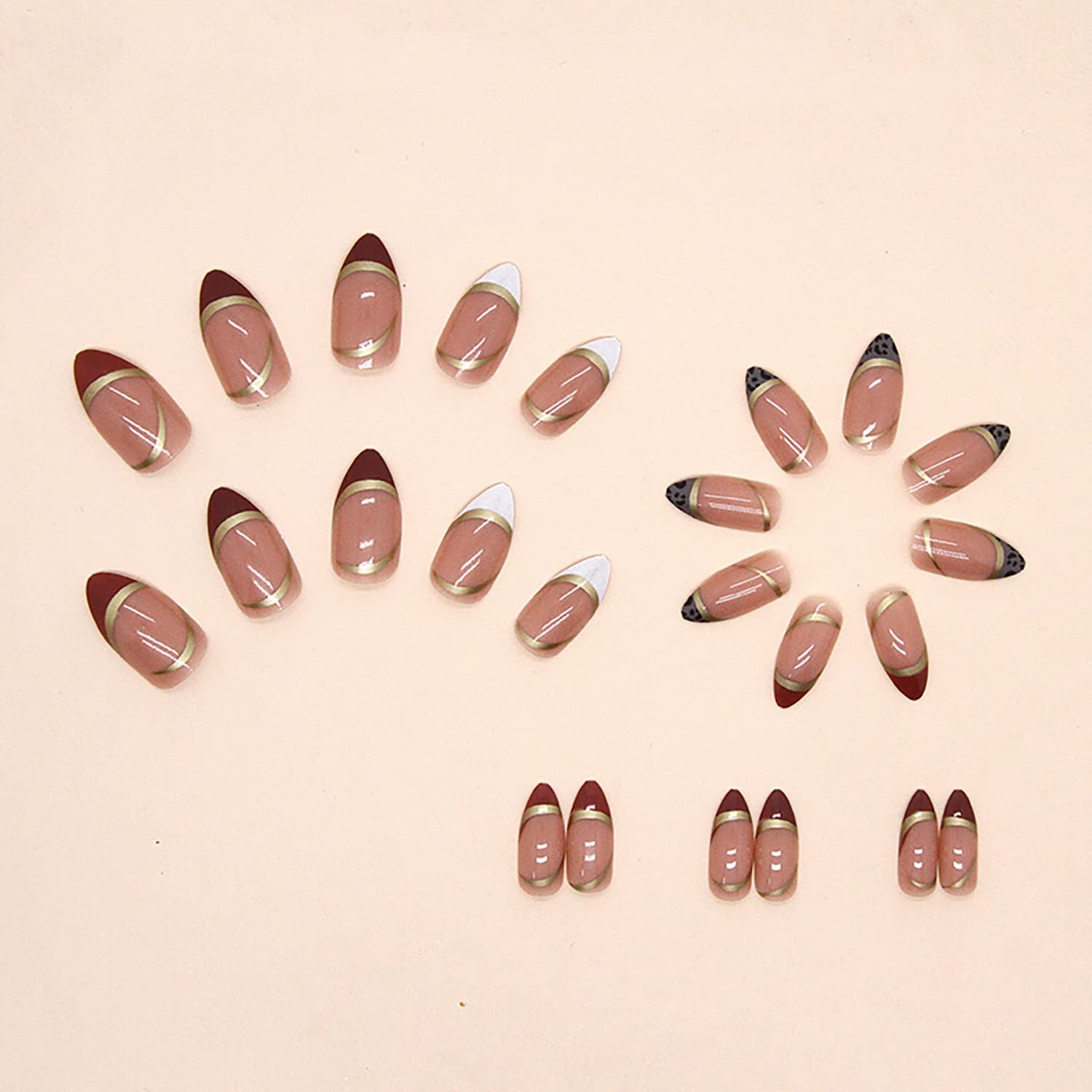 Press on Nails Pointed Medium Length, 24 Pcs Natural Glossy Full Cover Reusab…