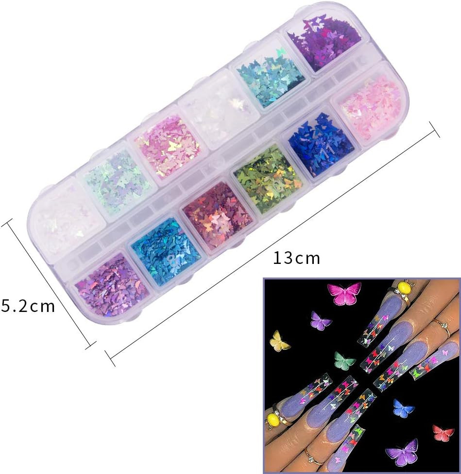 24 Color/Set 3D Butterfly Nail Glitter Sequins, Laser Butterfly Nail Sequin Fla