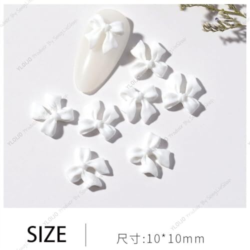 White Bow Nail Charm for Women Girl, 100Pcs 3D Nail Decoration 100Pcs White