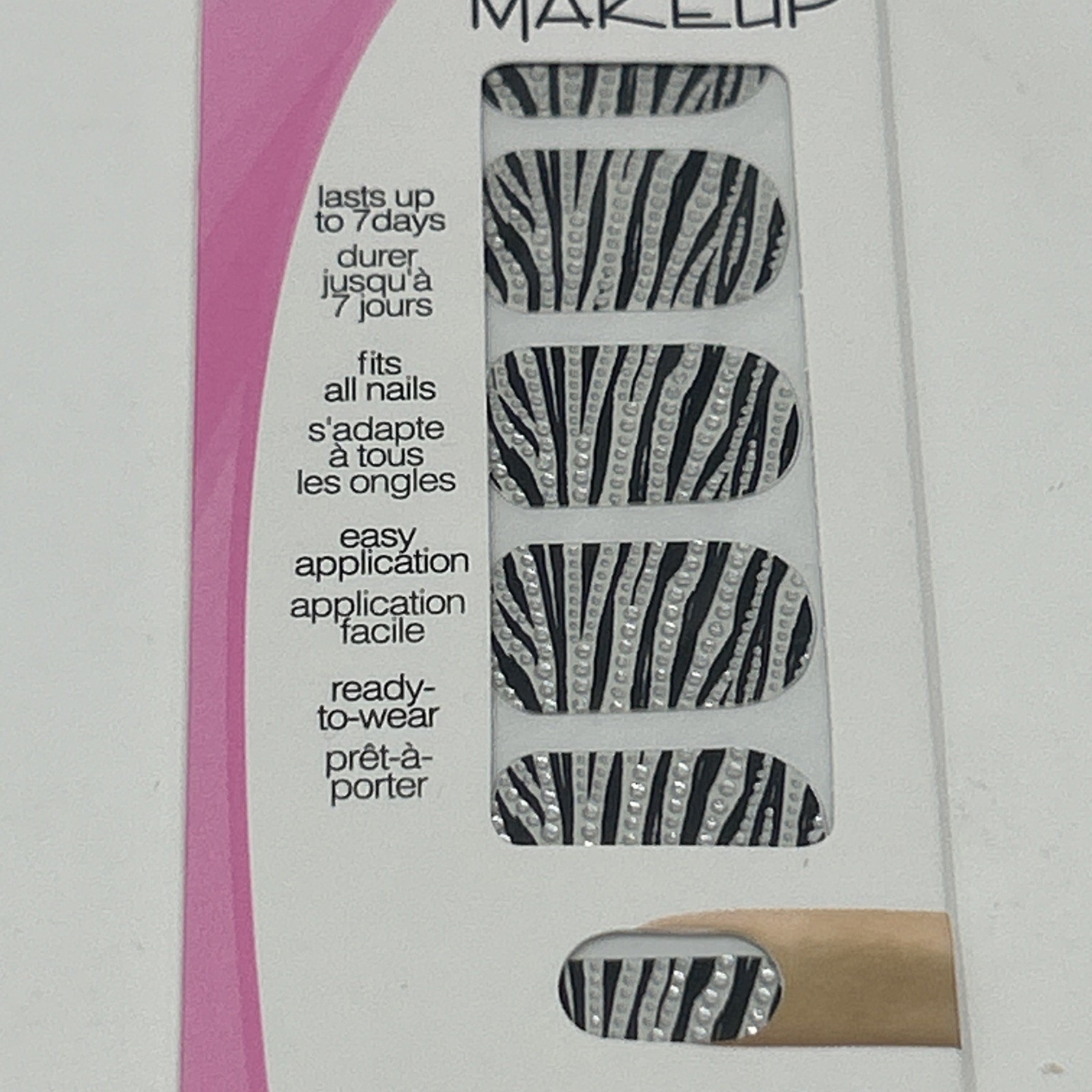 NEW Fing’rs Nail Makeup Art Stickers Black & White Zebra Stripe W/ Bling #32789