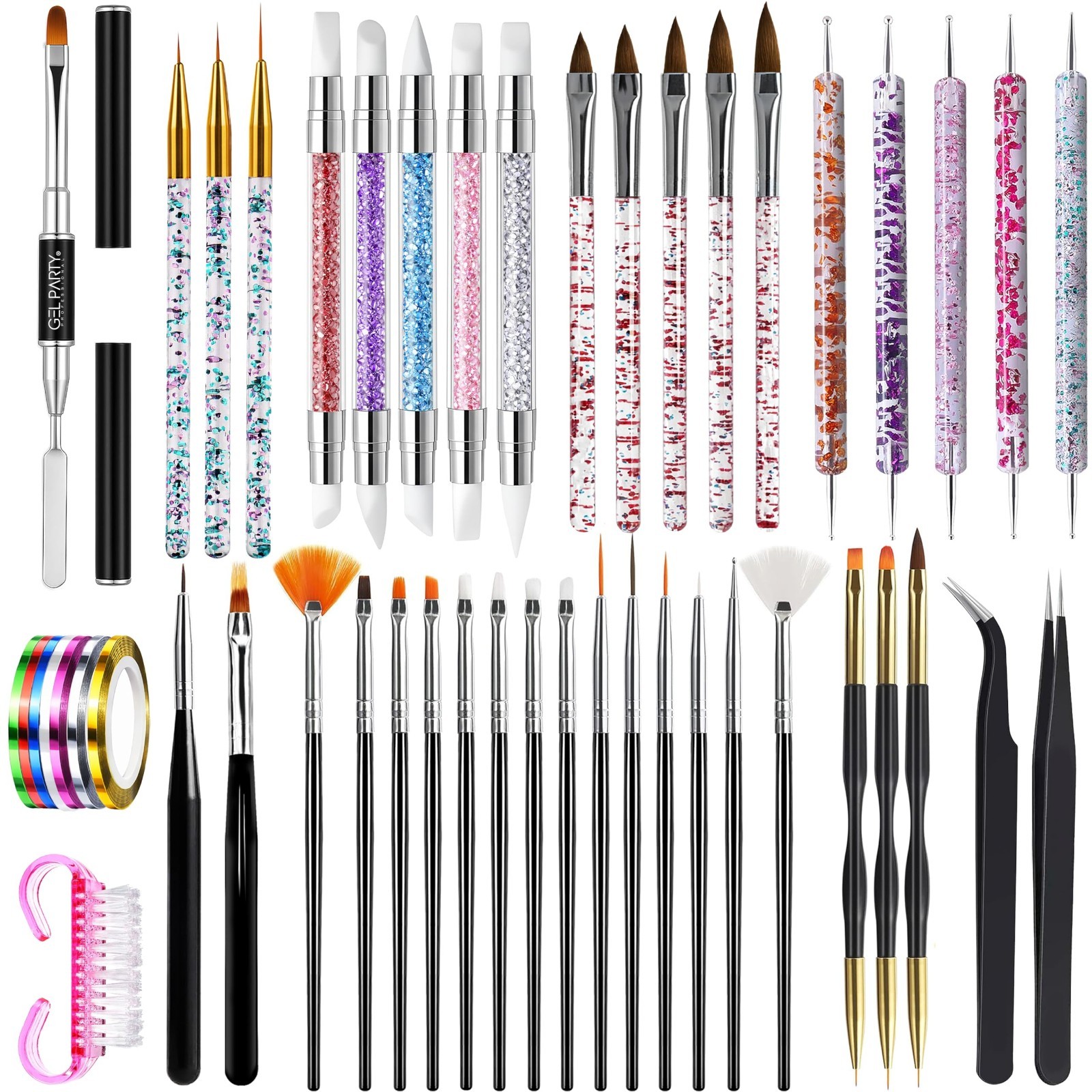 49 PCS Nail Art Brush Set – Dotting Tools, Liner Brushes, Silicone Sculpting & T