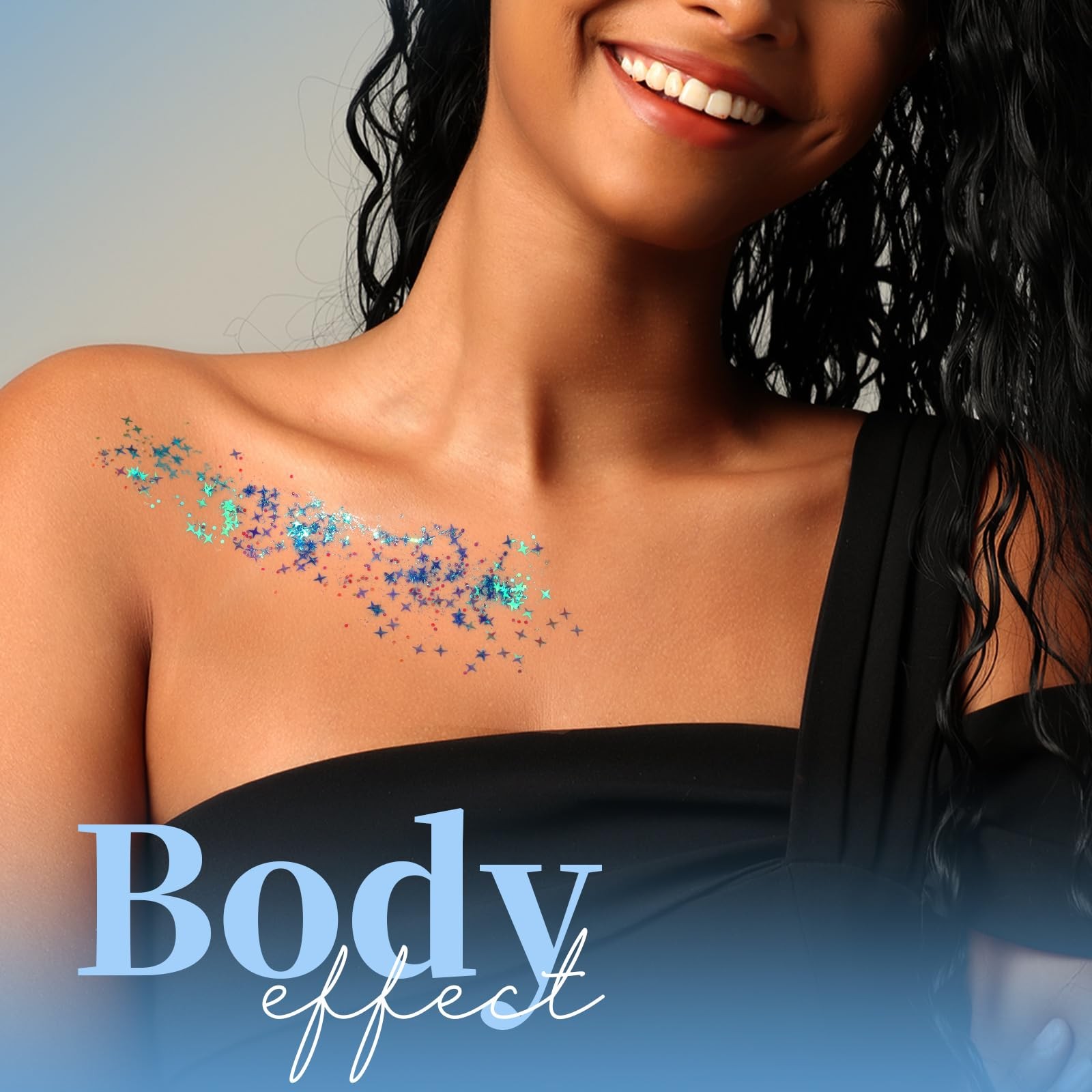 Face & Body Glitter – Blue, Hair Glitter Gel, 6 Shapes Festival Makeup Glitte…