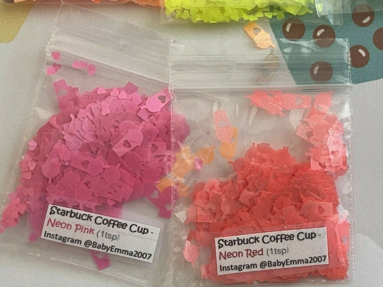 Starbuck Coffee or Milk Tea Shape(Neon Pink) Glitter 7mm-Nail Art Face Crafts-US