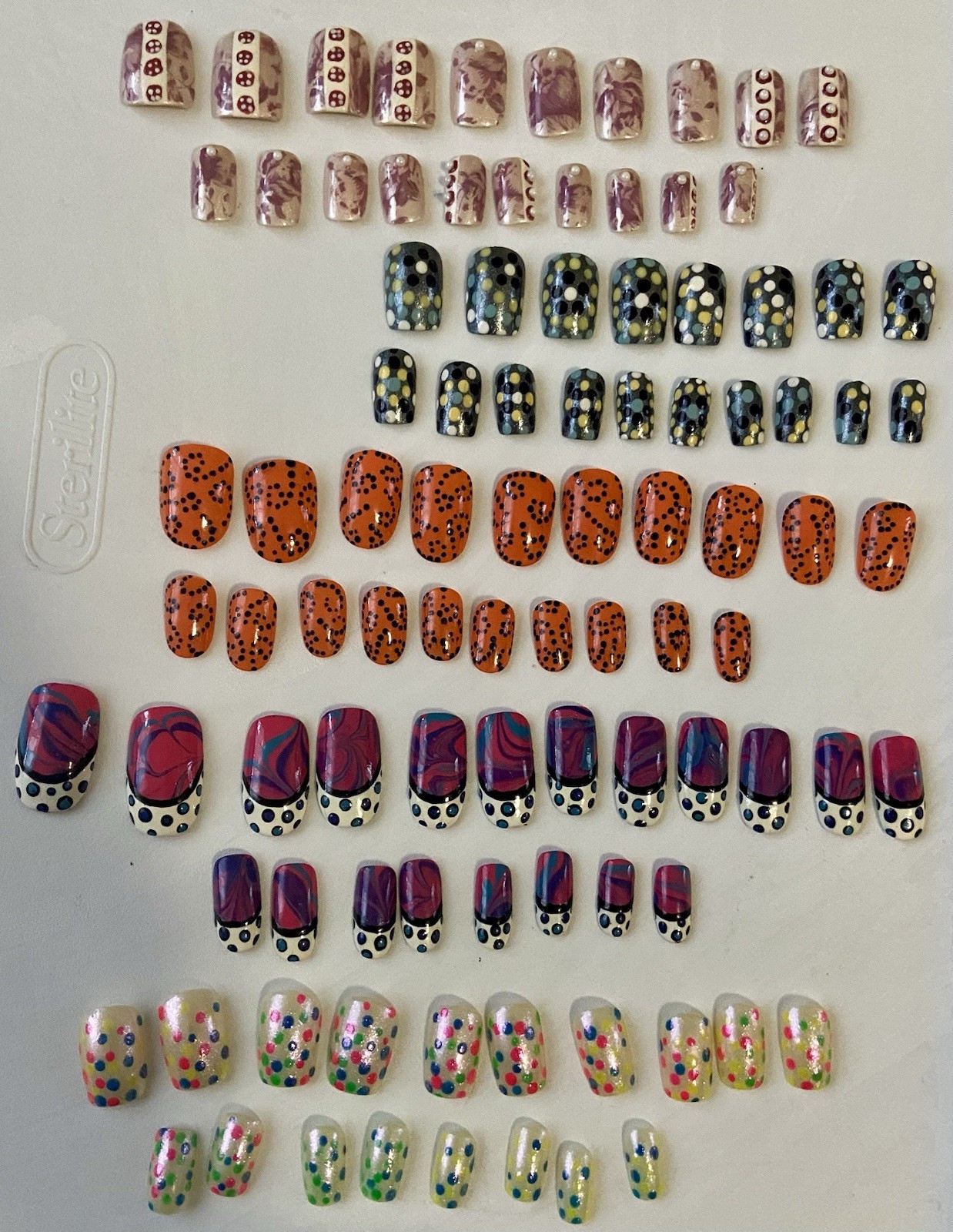 5 Sets Hand Painted Press On Nail Sets – Polka Dot Theme