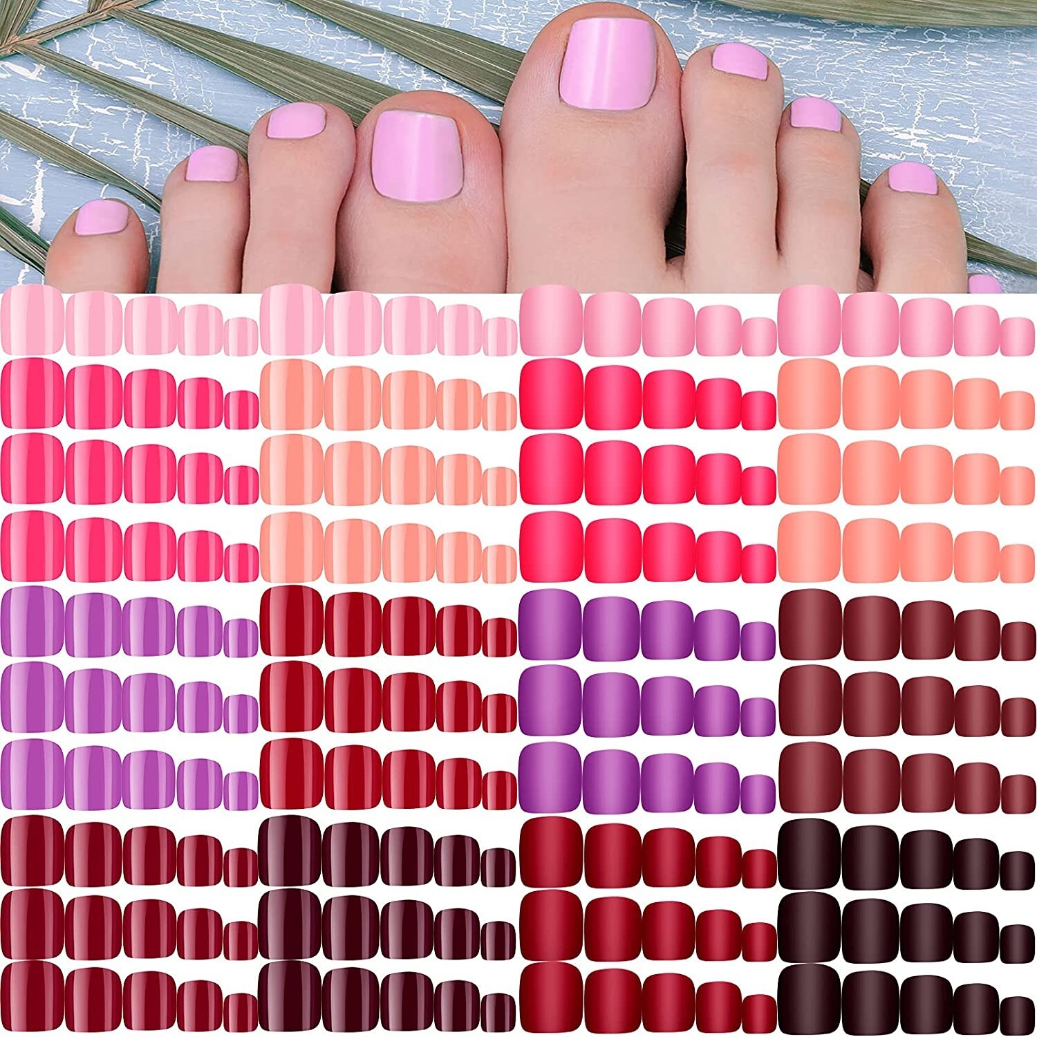 336 Pieces 14 Sets Matte Short Square False Toe Nails Solid Color Glossy False