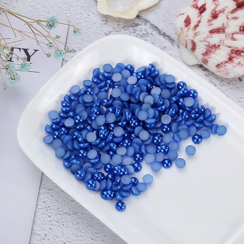 2000 Royal Blue Acrylic Half Pearl Bead 4mm Flat Back Scrapbook Flatback Nail