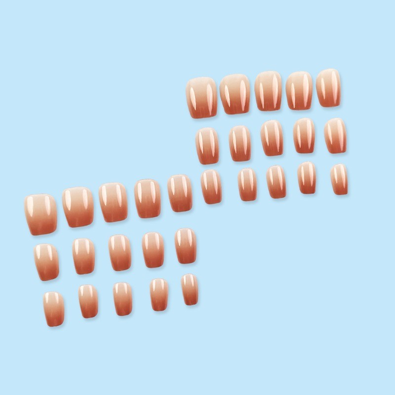 48Pcs-Milk Tea Gradient Press on Nails Medium Square Simple Solid Gloss Manicure