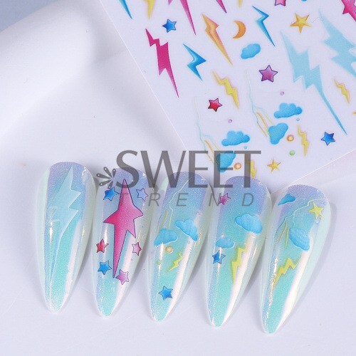 2 Sheets Abstract Graffiti Lightning Bolt Star French Nail Art Stickers NH28