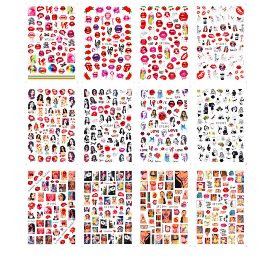 12 SHEETS Nail Art 3D Decal Stickers Sexy POP Lips Tongue Lollipop Rainbow NH10