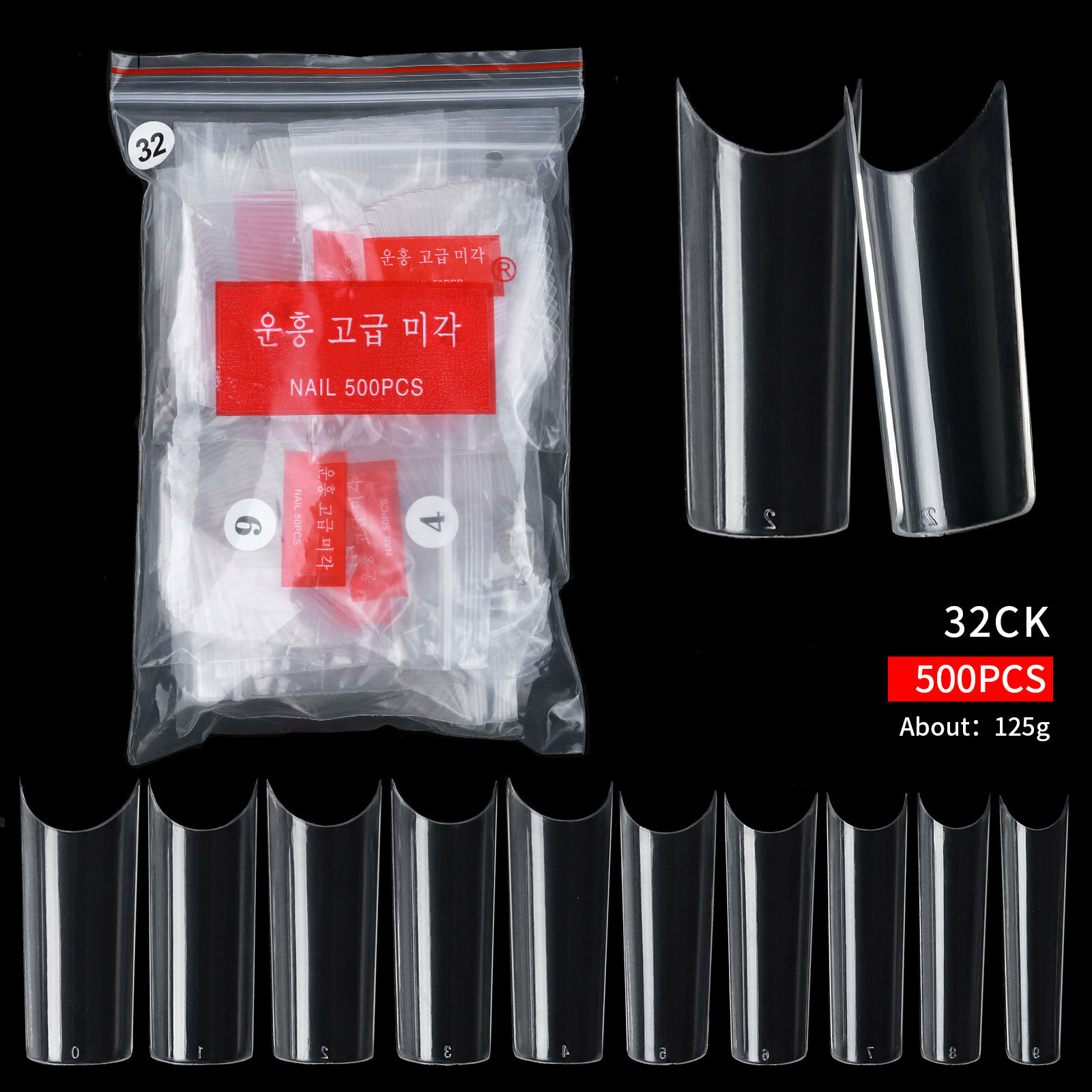 500Pcs/Bag XXL/M/S C Curve False Nail Tips Square Tip Gel Acrylic Nails 10 Sizes