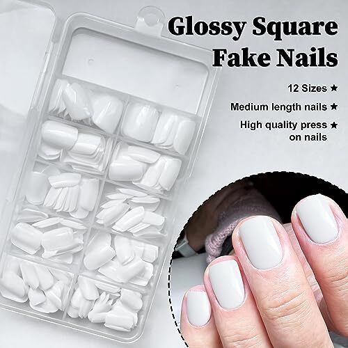 Short Press on Nails 240pc Glossy Press on Nails Short Square Round Fake White