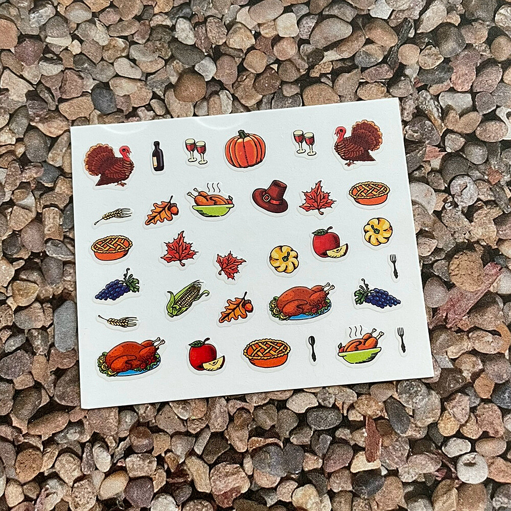 Turkey Thanksgiving Autumn Leaf Pumpkin Nail Sticker Party Maple Fruit Stickers