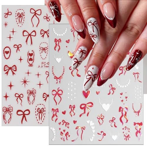8 Sheets Cute Bow Heart Nail Art Stickers 3D Self-Adhesive Cute Bow Heart-1