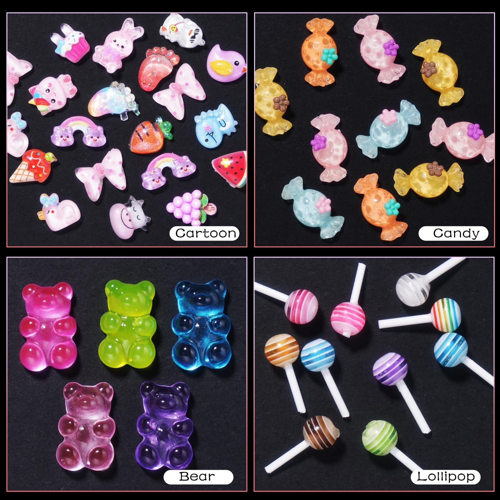 Assorted Acrylic 3D Nail Charms – Multi Color Flower Bows, Butterflies, Hearts,