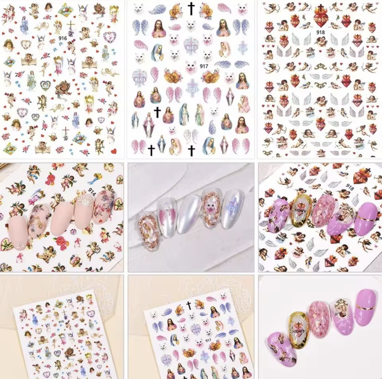 Religious Nail Art Stickers Jesus Mary Angels Catholic Christian Cross Design