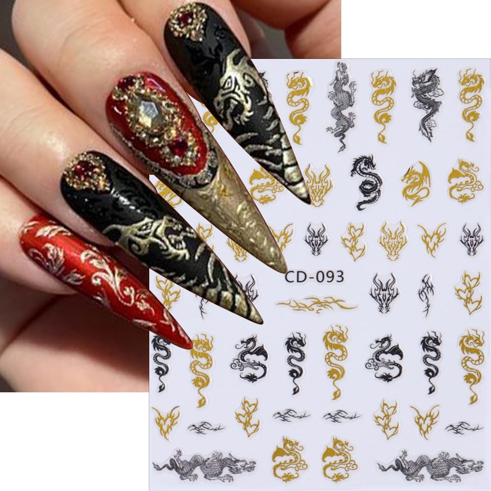 3D Chinese Dragon Nail Decals for Nail Art: Flying Dragons for Manicure Decor