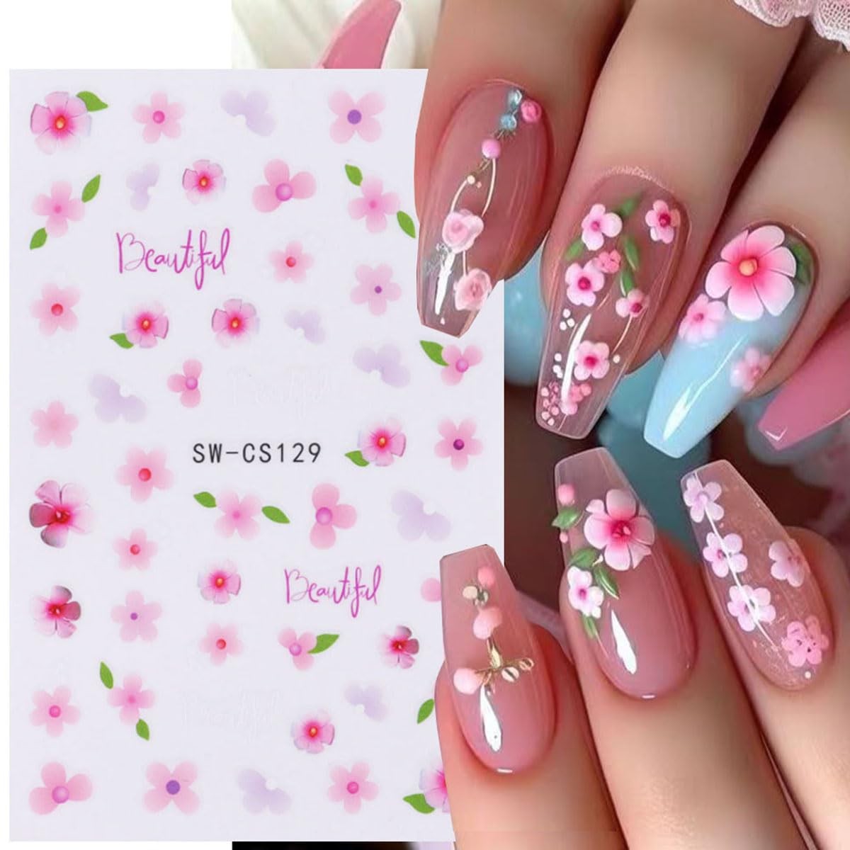 Flower Nail Art Stickers 3D Self-Adhesive Decals 6PCS Style4