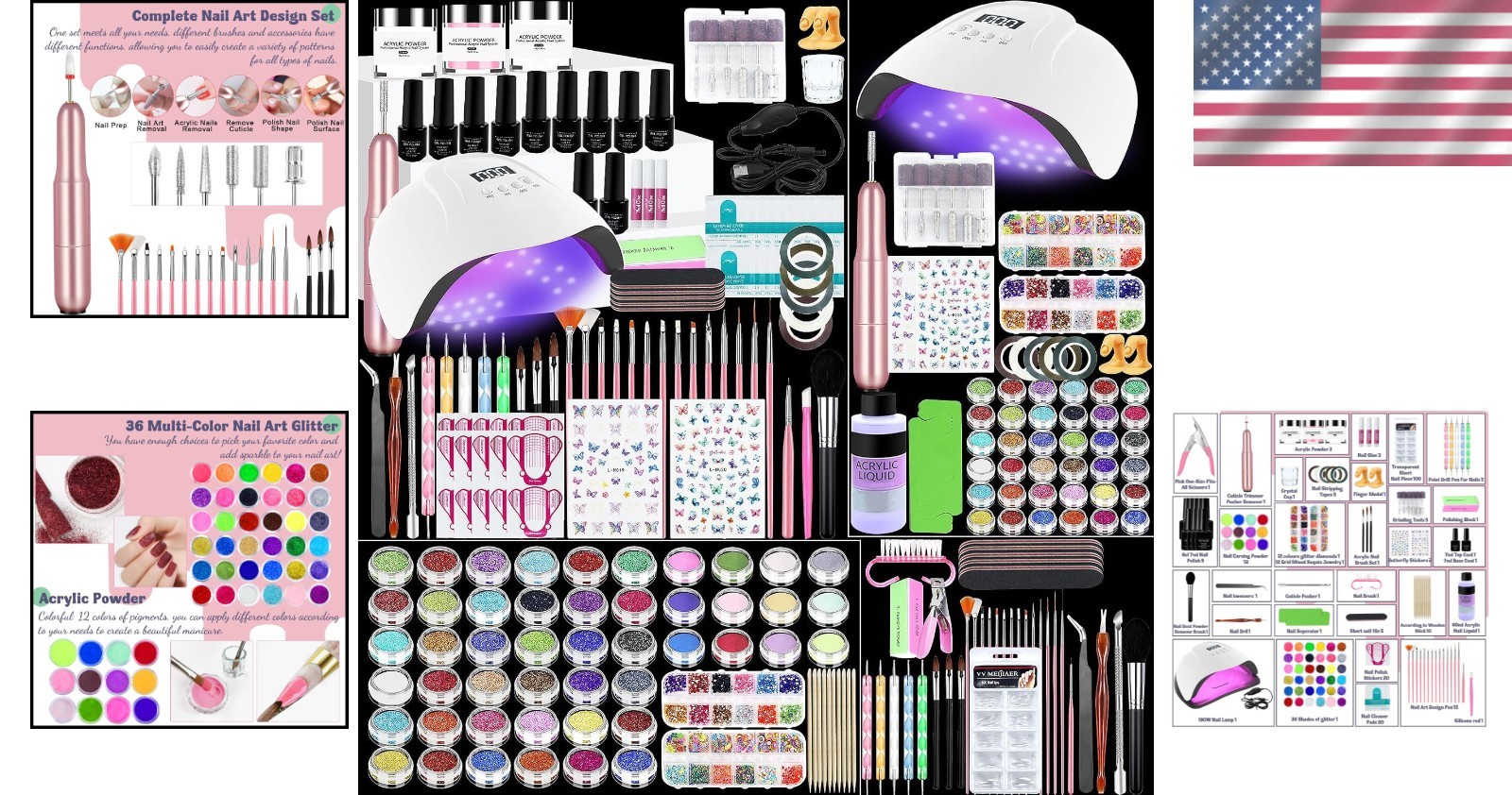 All-In-One Acrylic Nail Kit with 60 Colors, Drill & UV Light for Nail Art Lovers