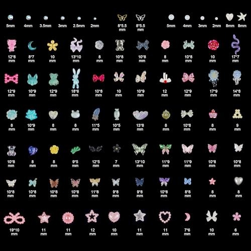 Nail Art Studs Kit, 2 boxes Multicolor 3D Charms Flower Butterfly multicolor
