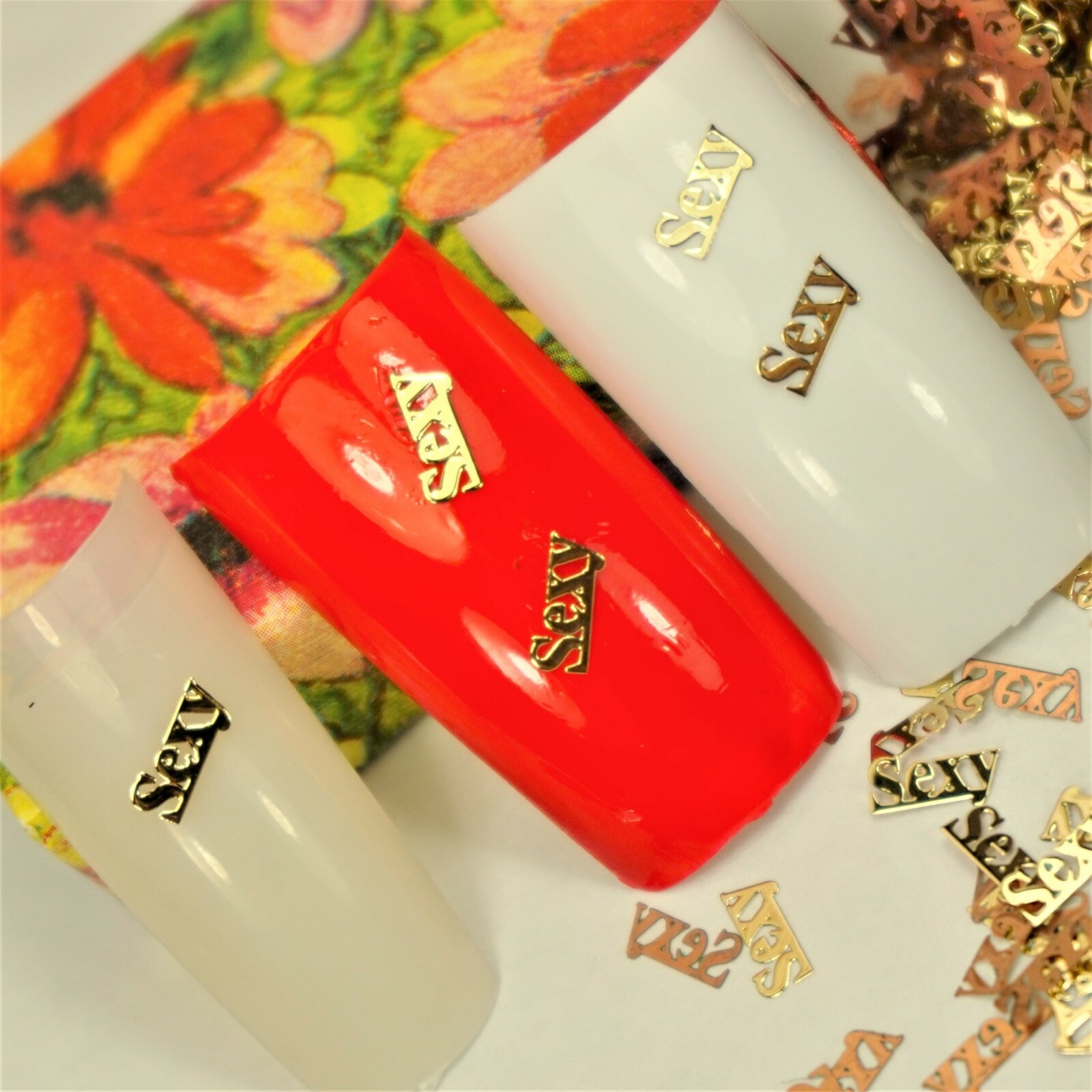 25 GOLD METAL “SEXY” NAIL CHARMS NAIL DECALS SMALL GIFT IN BOX FOR WOMEN
