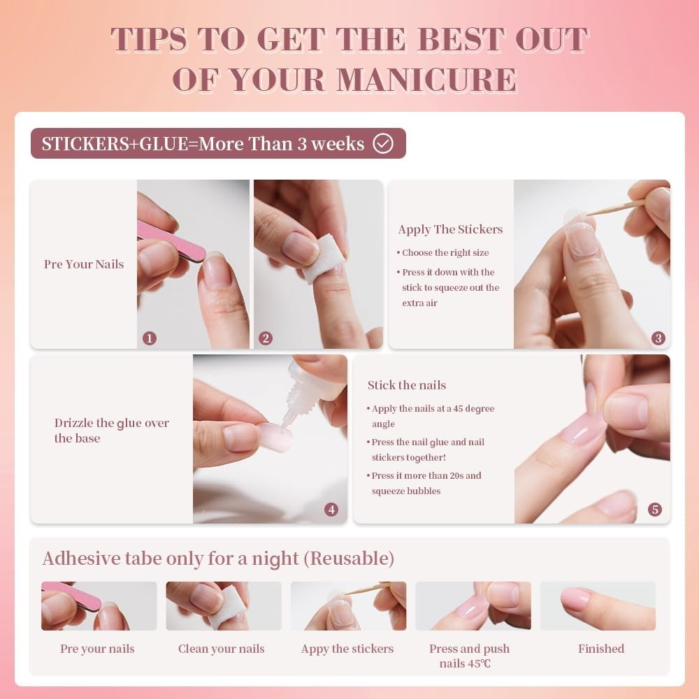 French Nude Press On Nails Short Square, Summer Fake Nails with White French …