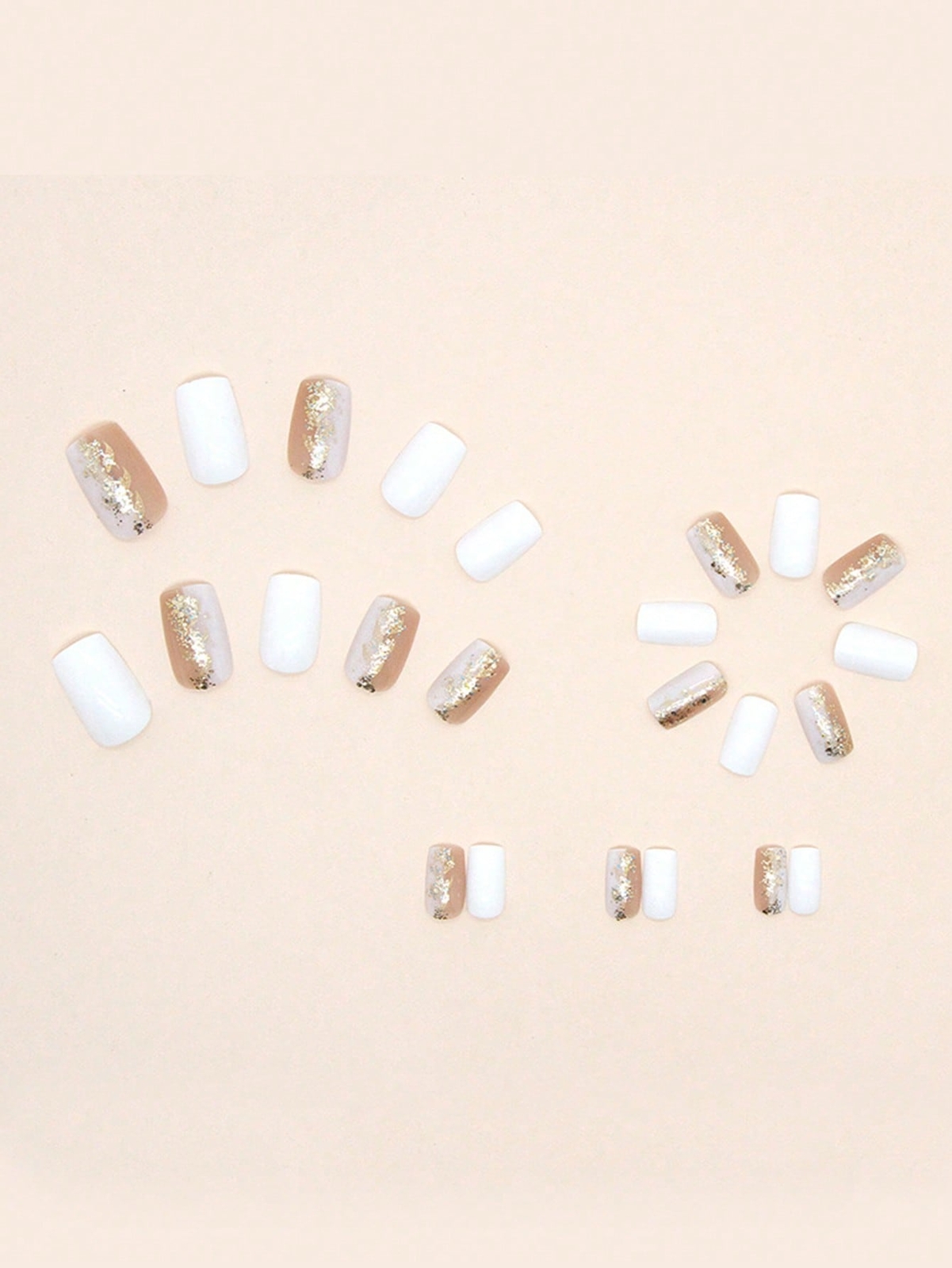 24pcs Square Gold Foil Colorblock Glitter Fake Nail Press On Nails False Nails