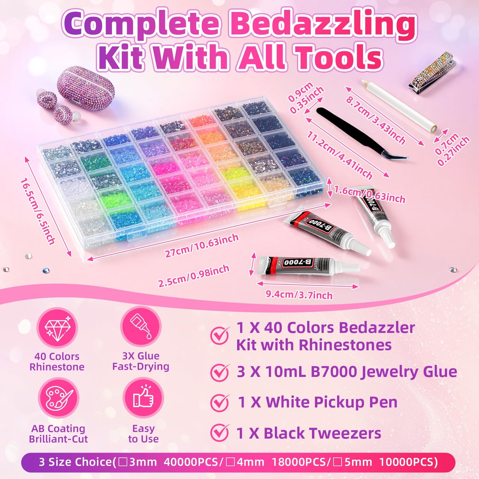 18000Pcs 40 Colors Resin Jelly Rhinestones Kit, 4mm Flatback Rhinestones with…