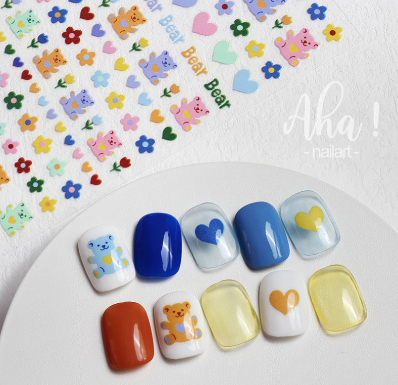 Nail Art 3D Decal Stickers Animal Bear Heart Flower Paw Print Peel & Stick NH20