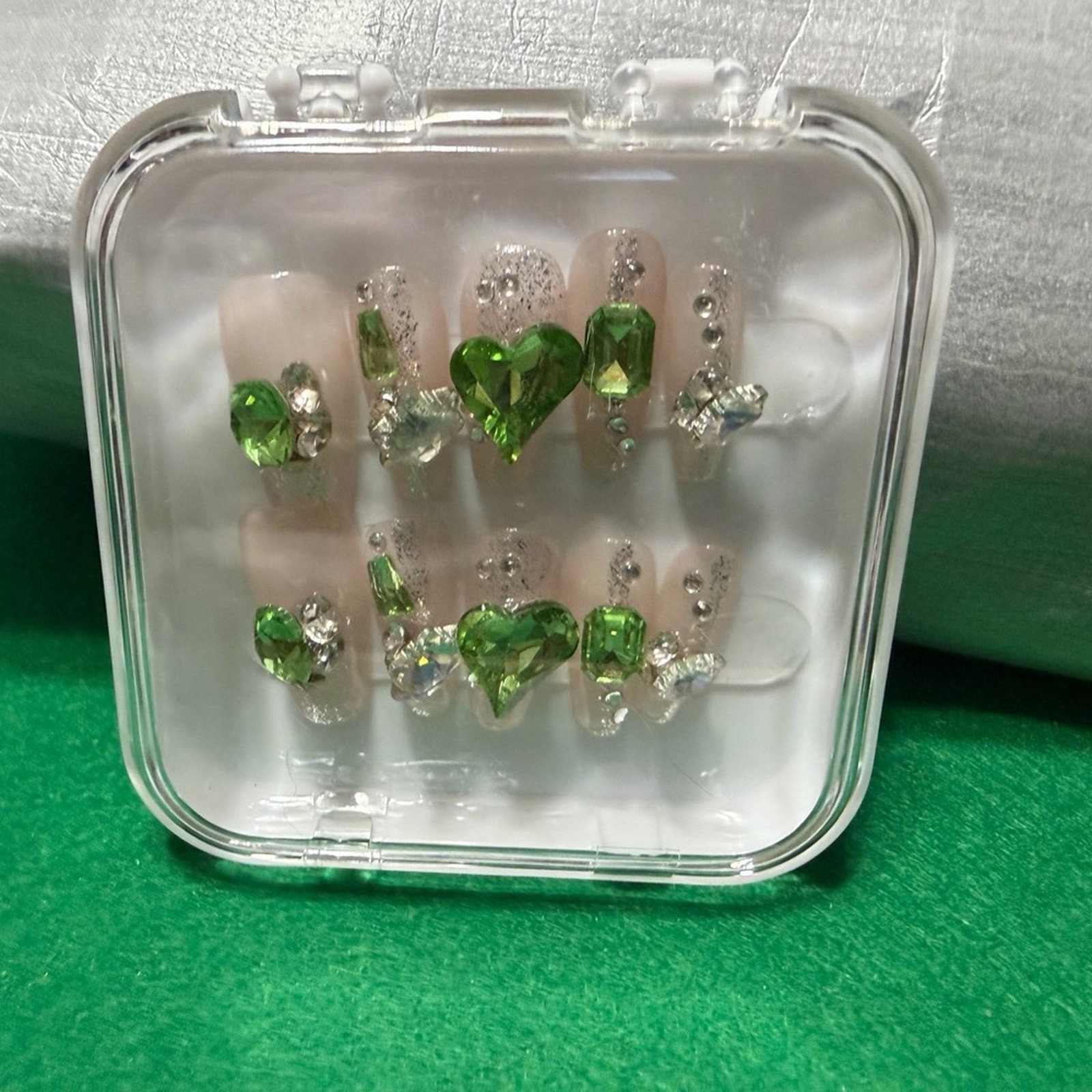 Assorted Nail Art Set with Green, Nude and Blue Silver Designs w/ Nail Kit