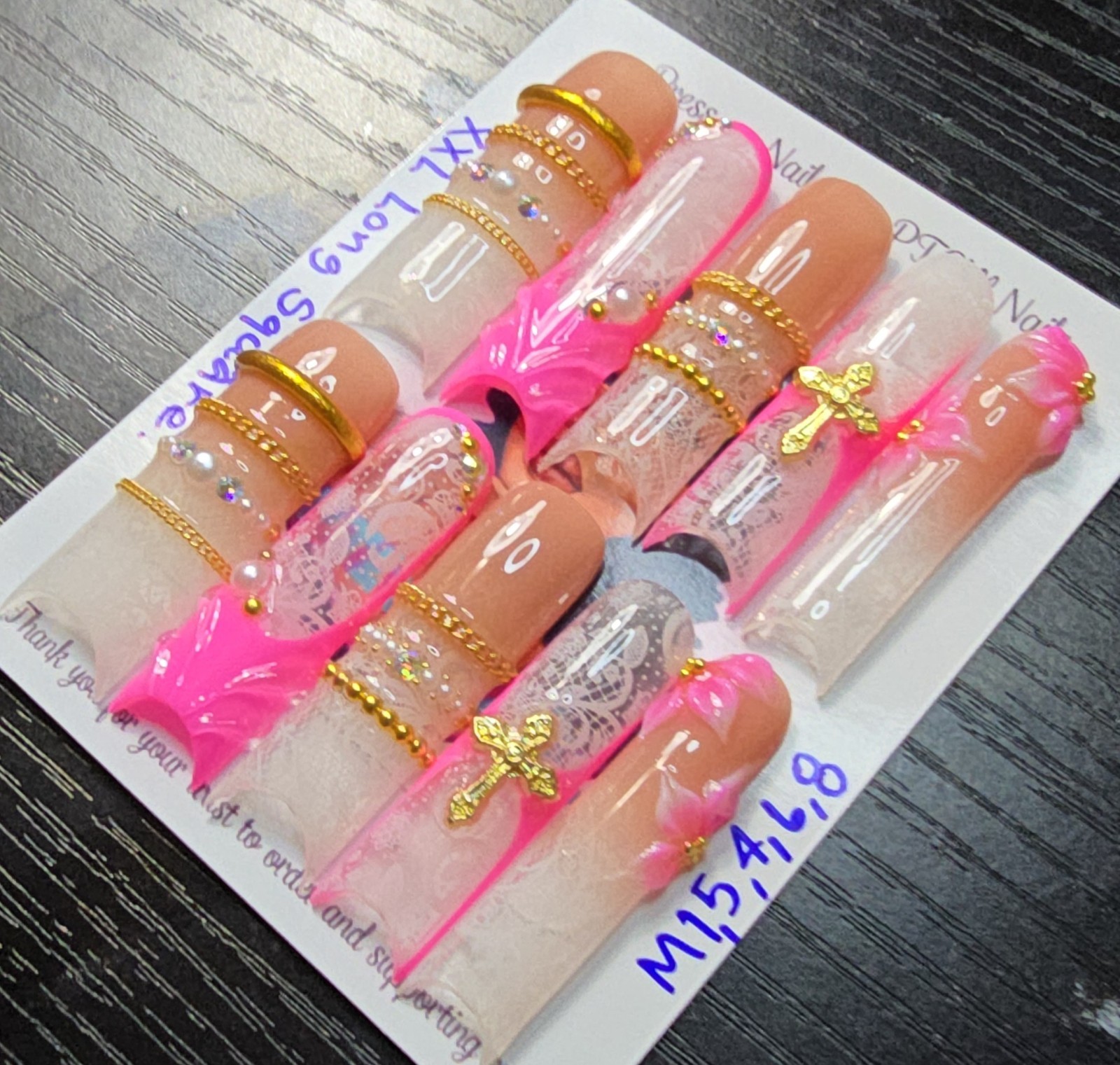 Handmade Gel Press On Nails,Luxury Nails Medium Size 1,5,4,6,8 XXL Long Square