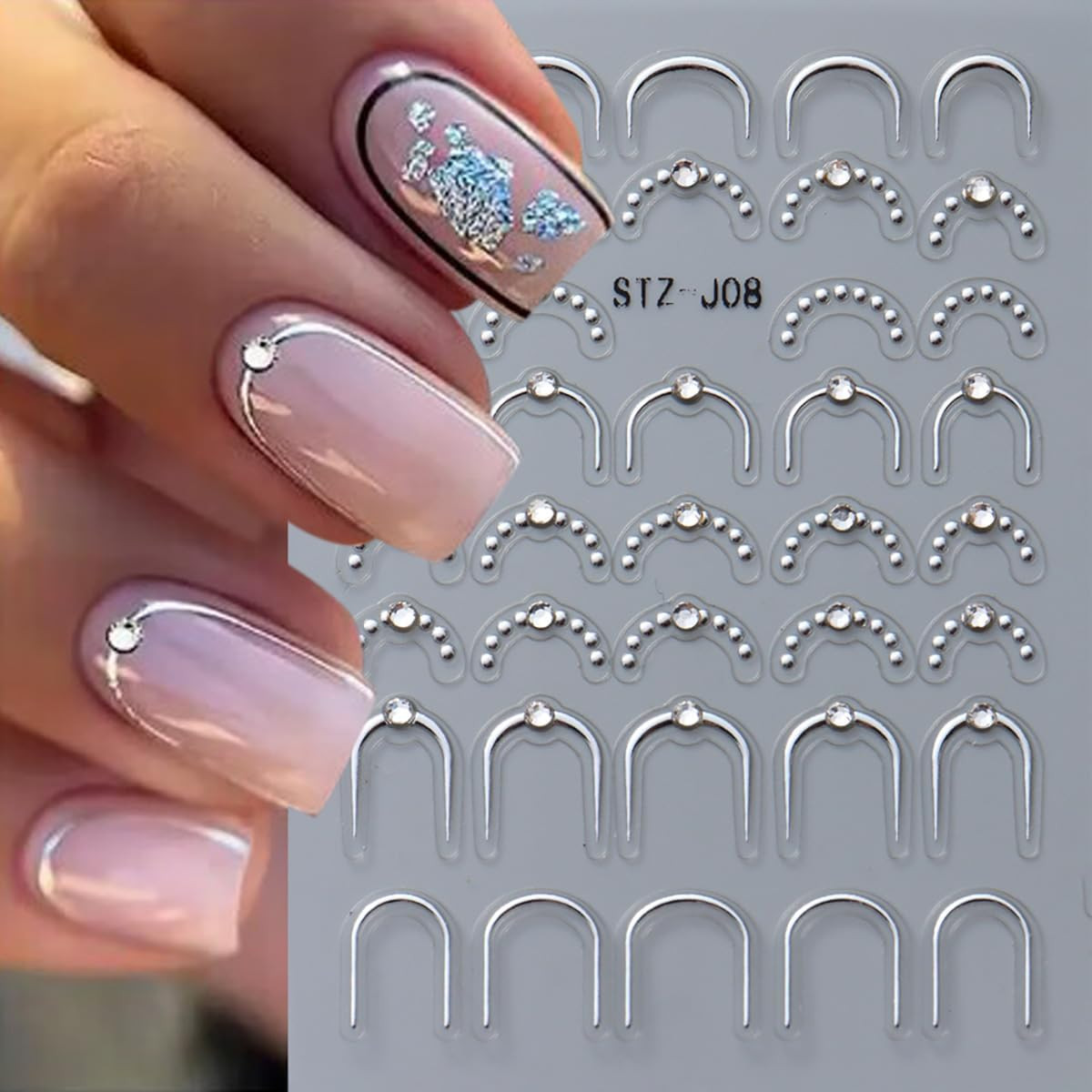 4 Sheets French Tip Nail Stickers 3D Self-Adhesive Gold Sliver Lines Nail Art