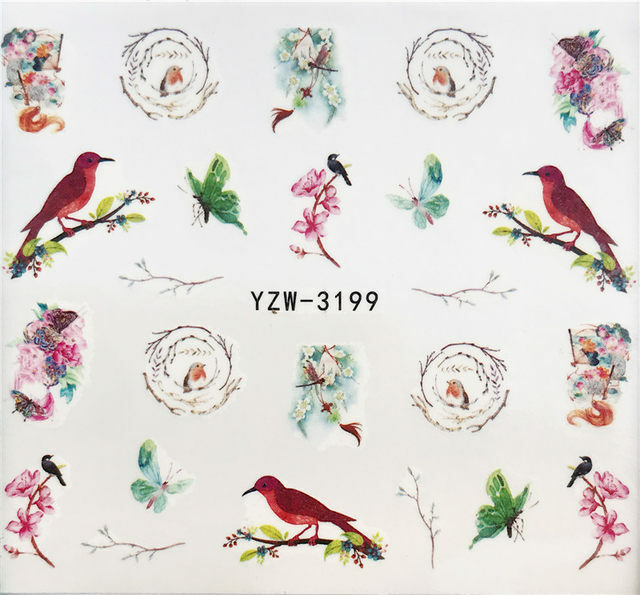 Nail Art Water Transfer Sticker Flower Leaves Butterfly bird Floral Decals