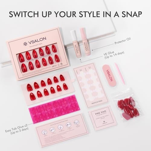 Short Almond Press on Nails – Red Cat Eye Glossy Fake Nails, A2-Pulse red
