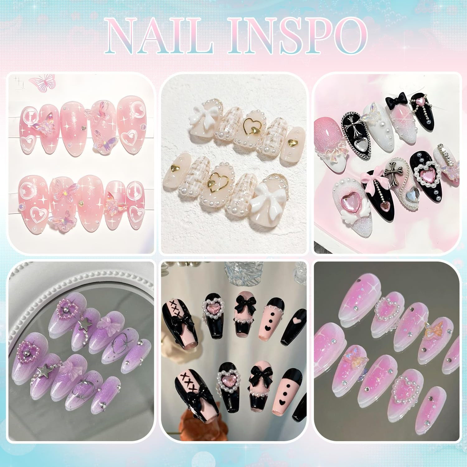 3D Nail Charms and Gems for Nails Design Set 1, Colorful Nail Bows Coquette