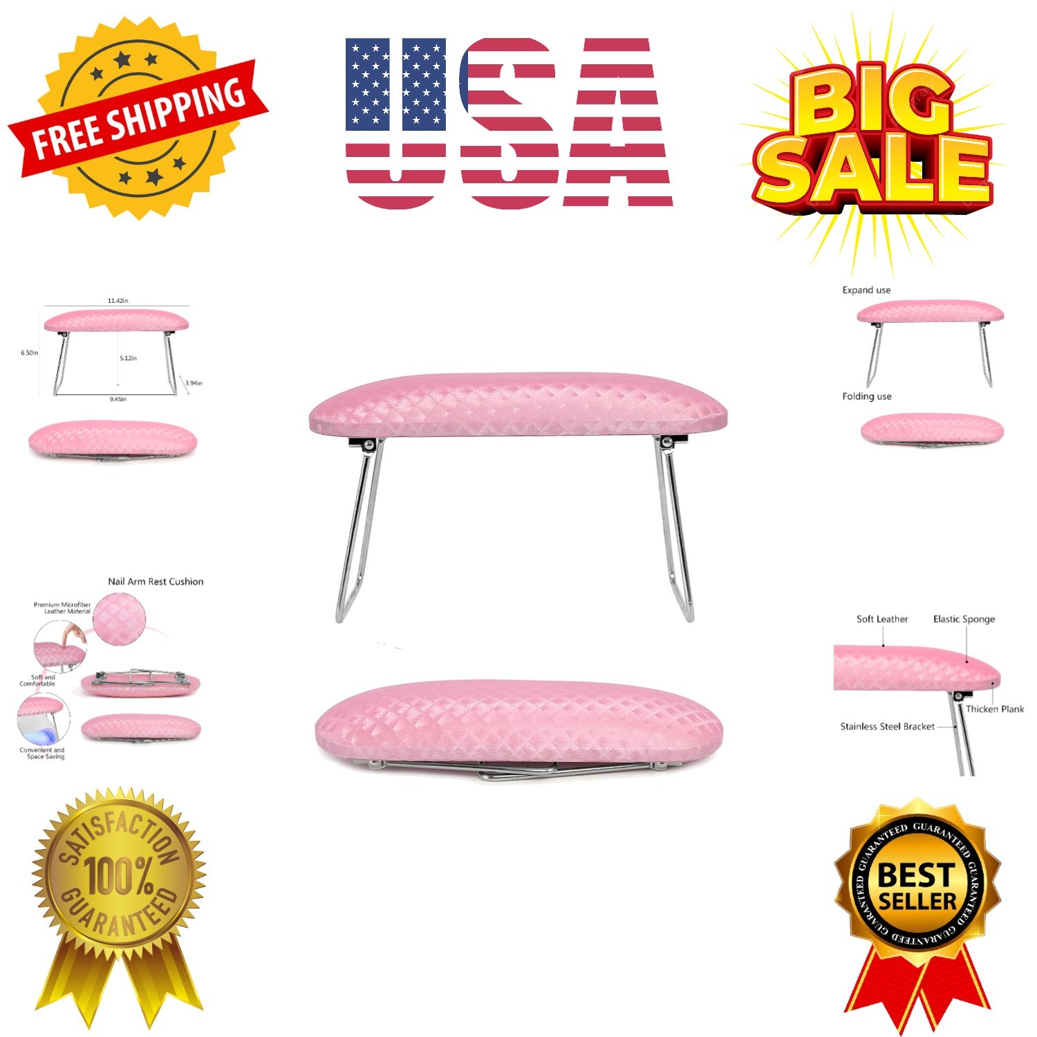 Arm Rest for Nails Tech, Professional Microfiber Leather Nail Hand Rest Stand…