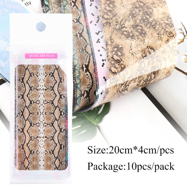10 Rolls Snake Pattern Nail Foil Transfer Stickers Python Skin Nail Decals 1629