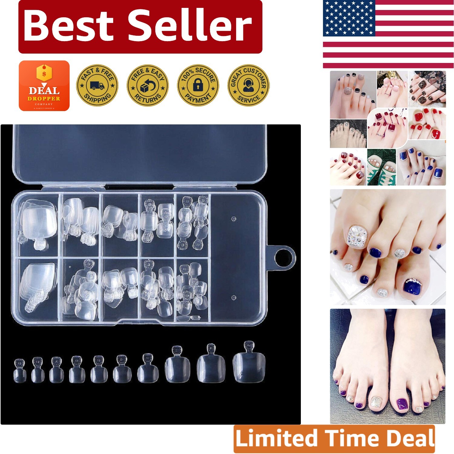 100Pcs Eco-Friendly Full Coverage Fake Toenail Tips for Salon-Quality Nails