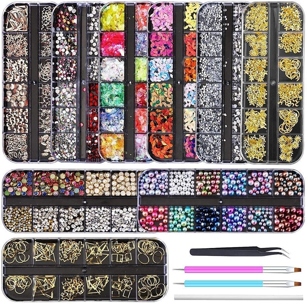 Piedras Para Uñas Disenos De Accesorios Acrilicas Decorar Adornos Unas ,9 cajas