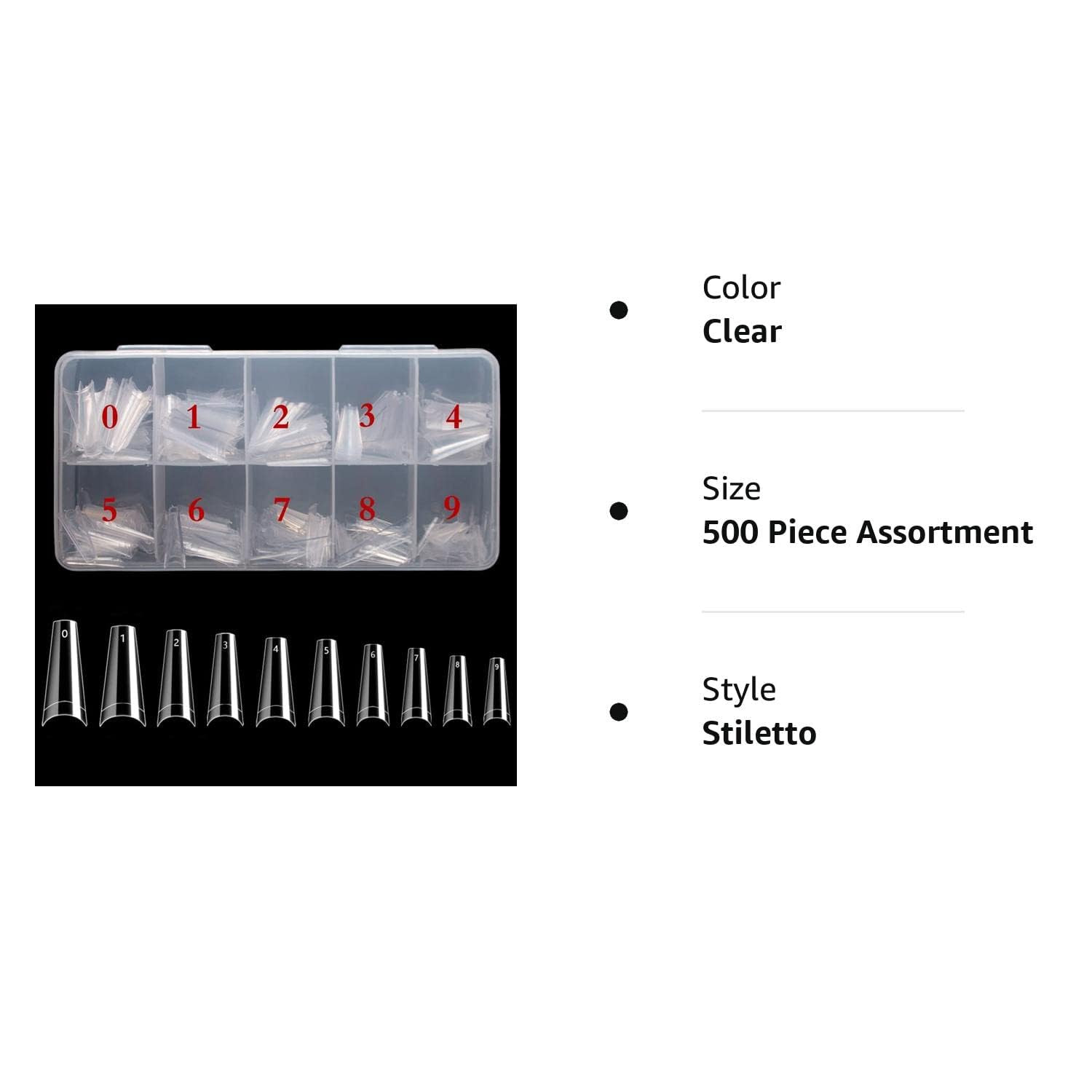 500PCS Half Cover Coffin Nail Tips – Acrylic Nail Tips, 10 Size Clear Ballerina