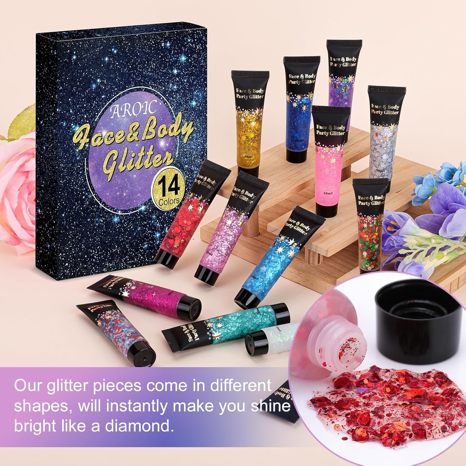 Glow in The Dark Festival Body & Face Glitter – 14 Shades for Dazzling Looks
