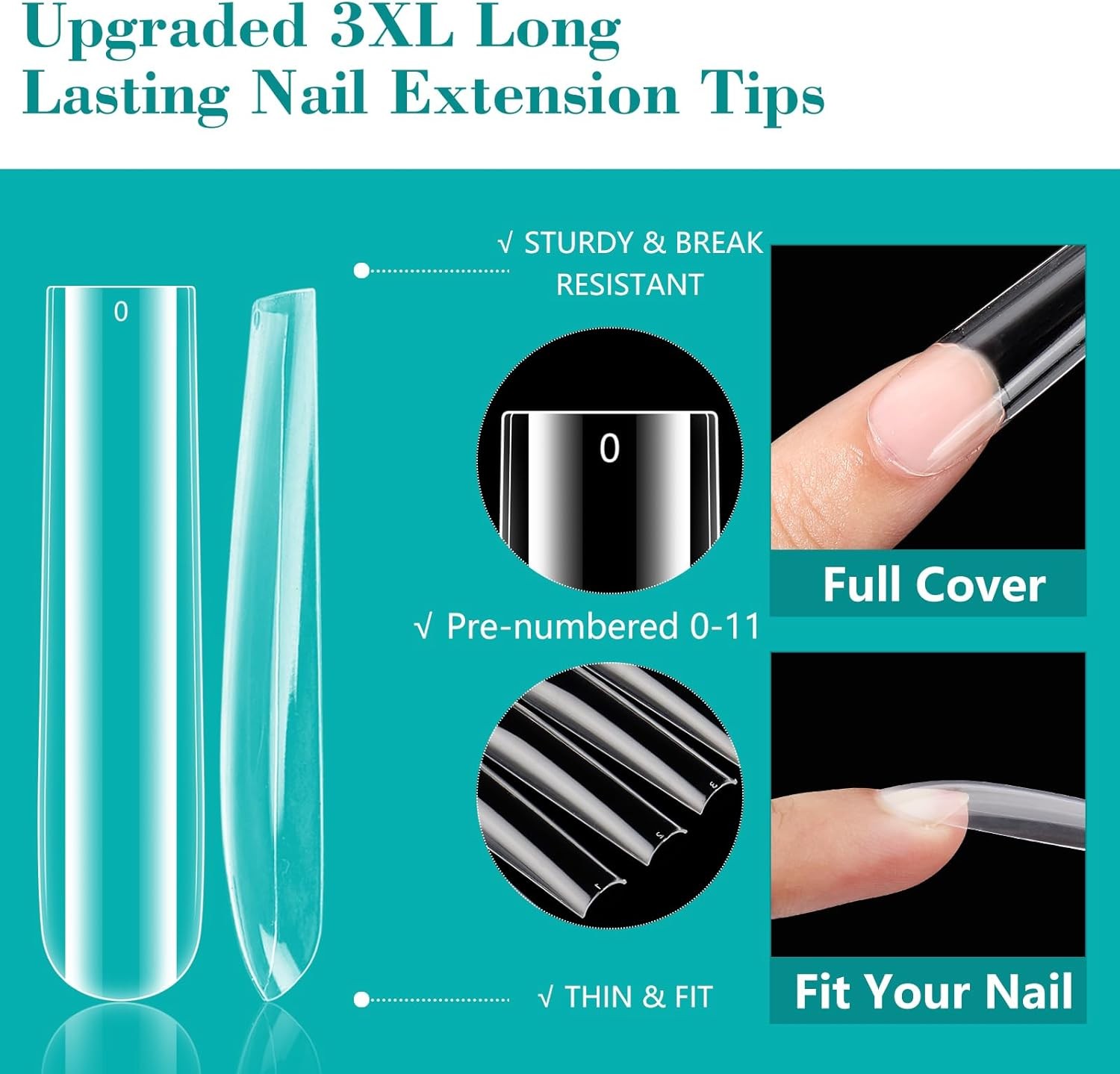3XL Clear Nail Tips for Acrylic Nails Profal, XXXL Extra Long