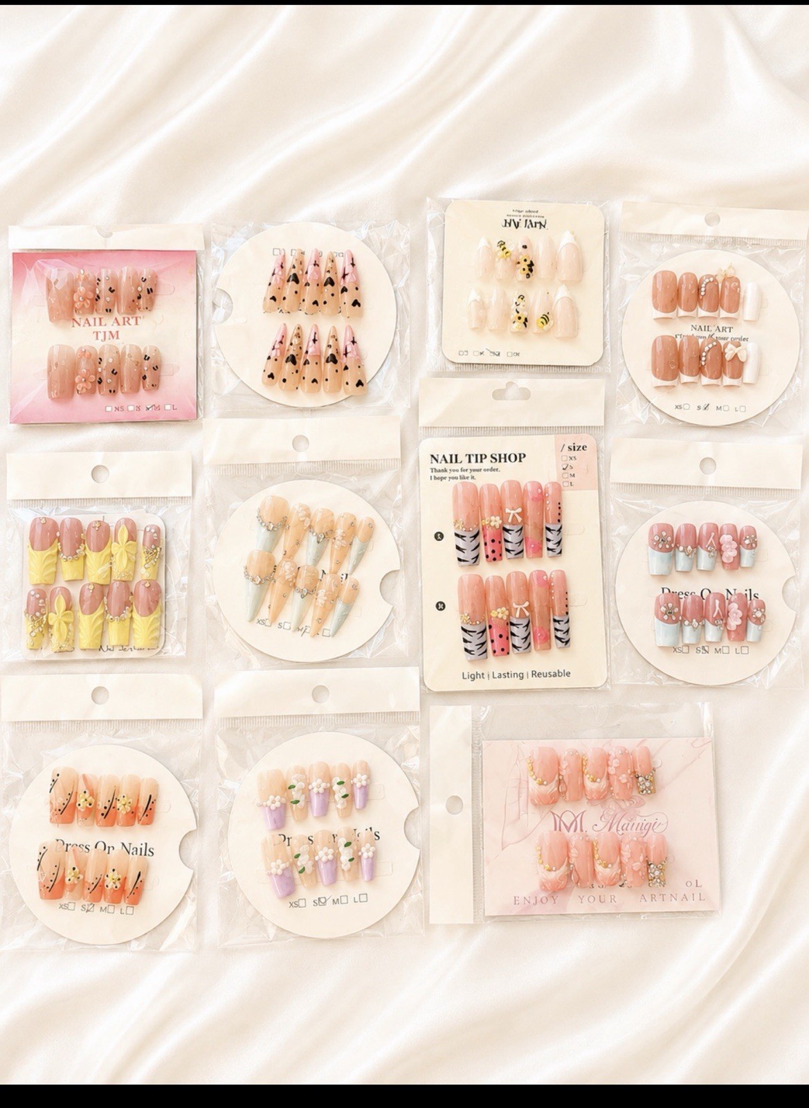 Press-On Nails Floral 3D Multicolor Square Medium Full Cover Pre-Designed