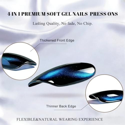 Cat Eye Press on Nails Short – Blue Black Press On Nails square black blue