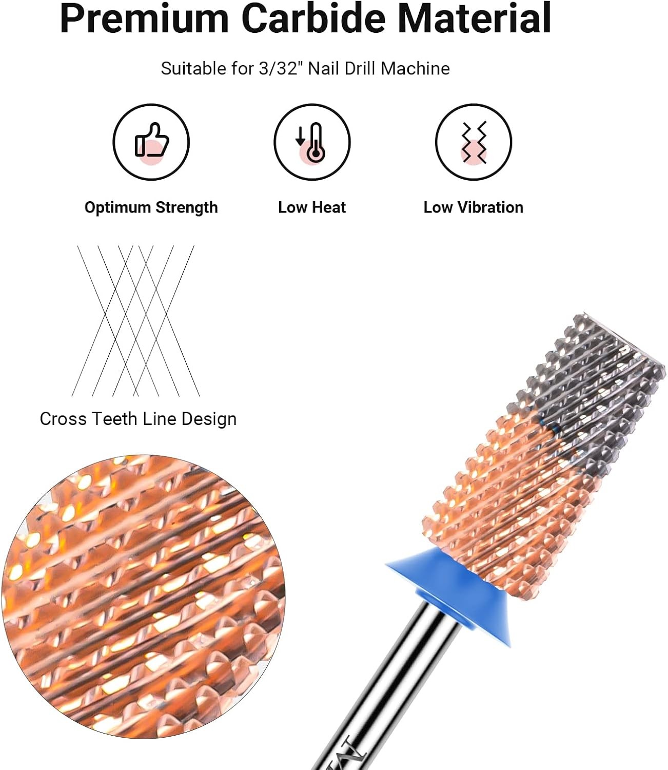 Tapered Nail Drill Bits, 3/32” Carbide Tungsten Bits,