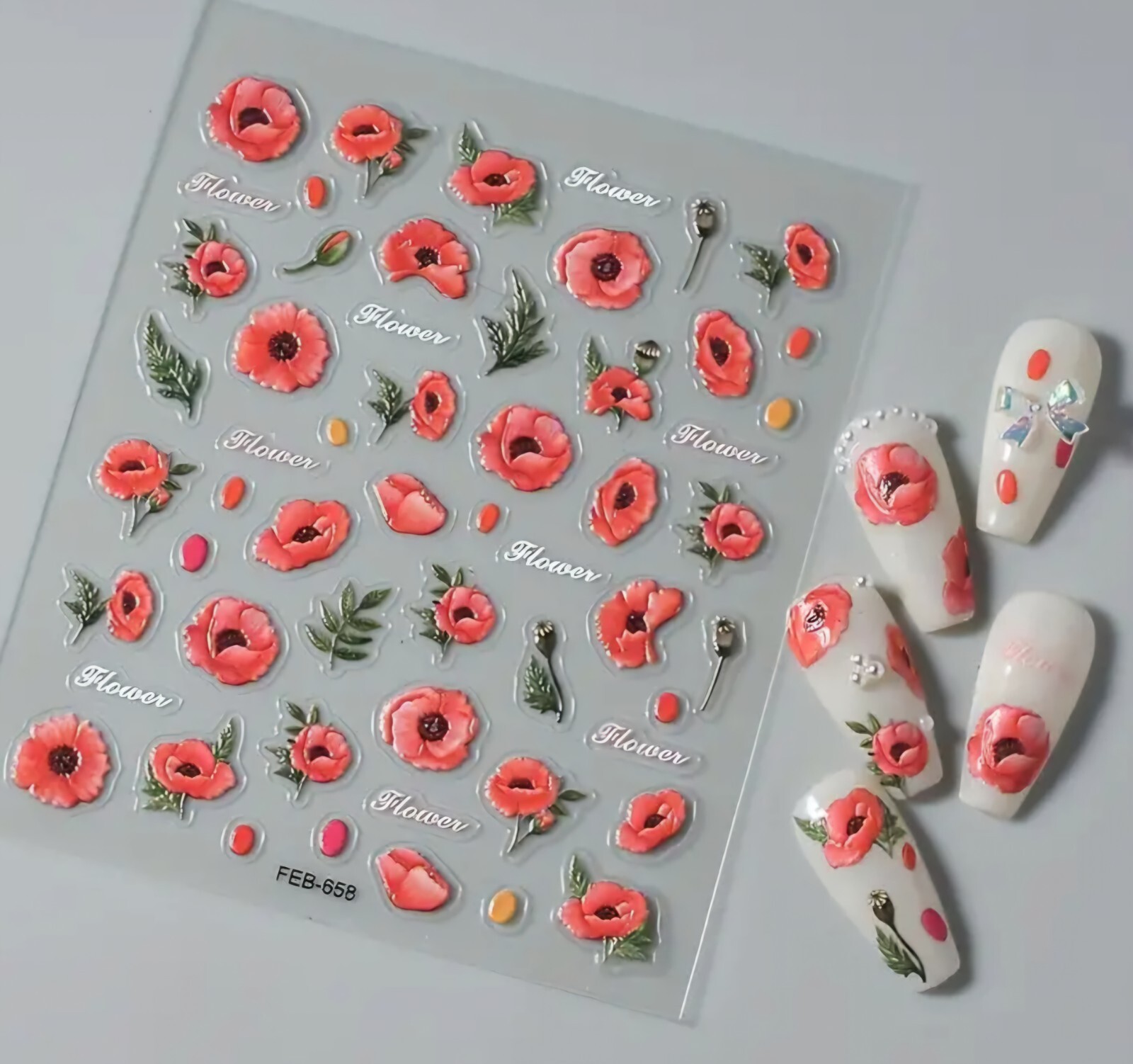 3D Geometric Floral Nail Art Stickers Flowers Butterflies Tiles Hearts Scroll