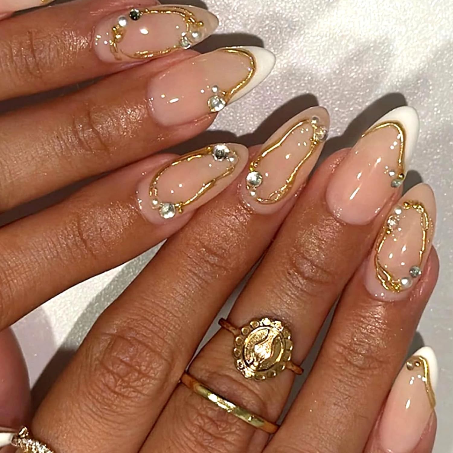Stbisen Milky Nude French Almond Press On Nails