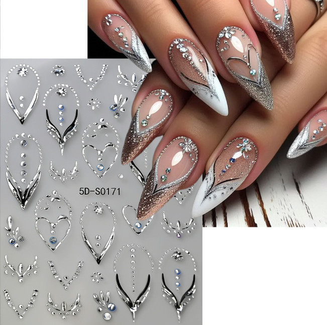 2Pcs Flower Rhinestones French Daisy Nail Art Stickers 3D Self-Adhesive NH21