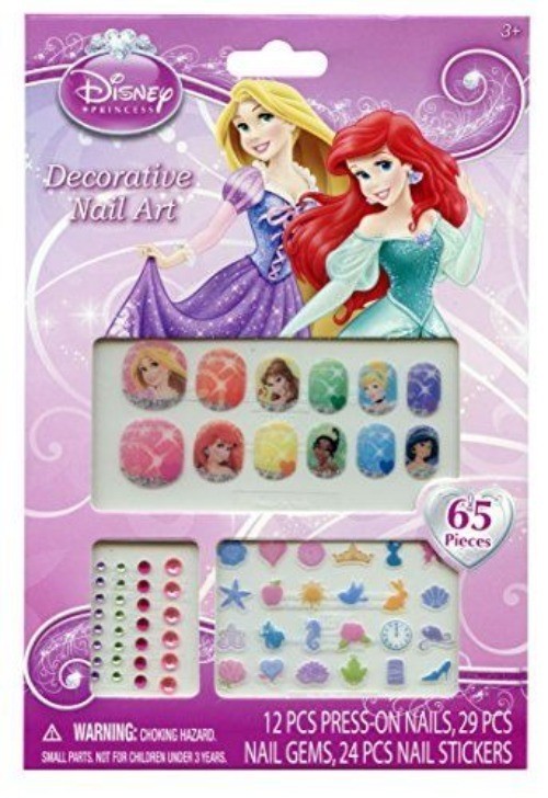 65 pc Set DISNEY Princess Decorative Nail Art Kit Gems Press-On Sticker Nails