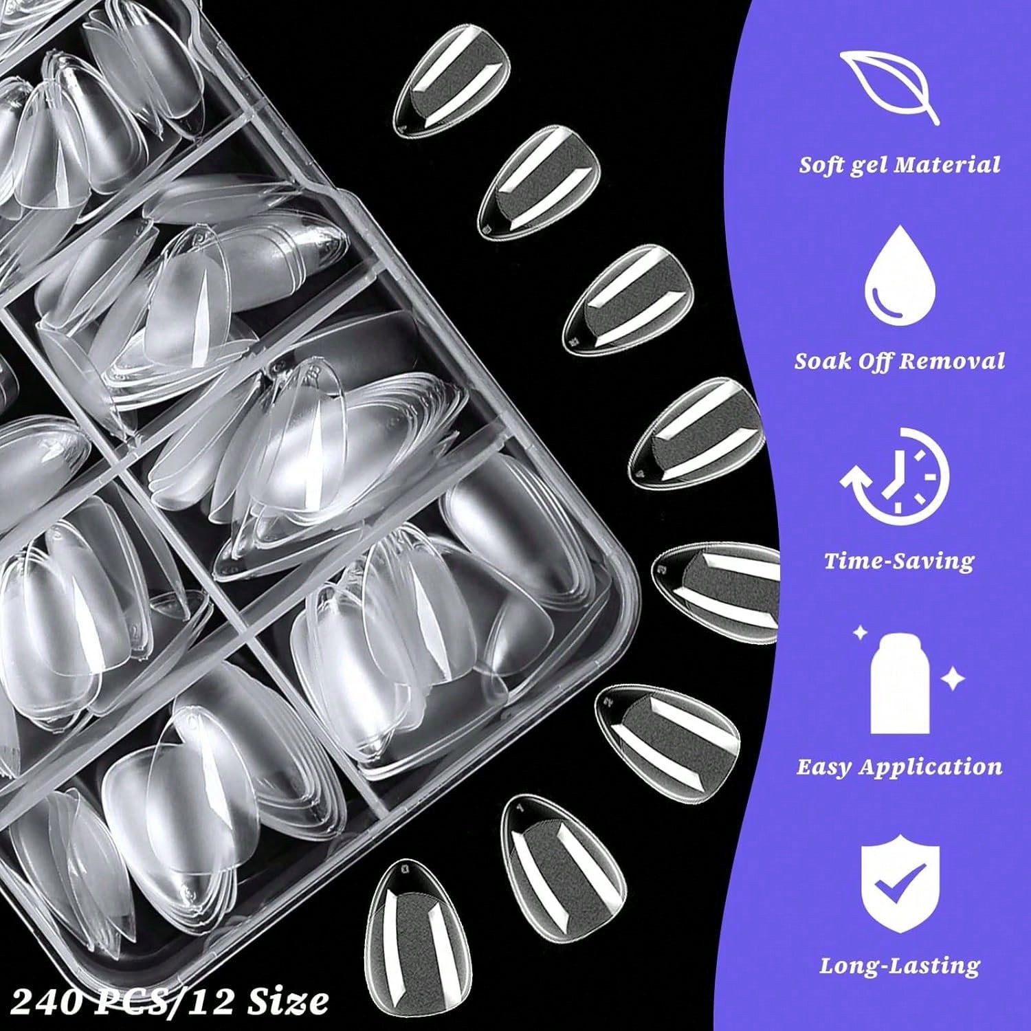 72Pcs 12 Size French Tip Press On Nails Soft Gel Glue On Nails Nude for Women US