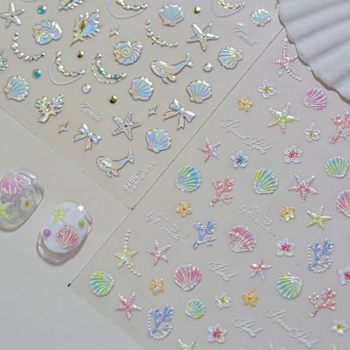 Summer Nail Art Stickers Decals Golden Ocean Theme 5D Embossed Nail style4